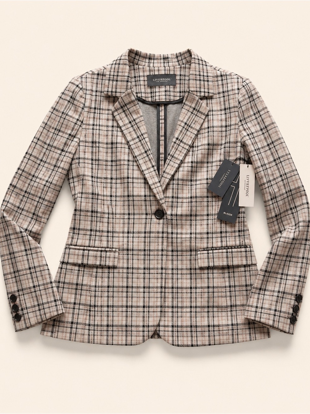 Liverpool Beige Plaid Single-Button Blazer